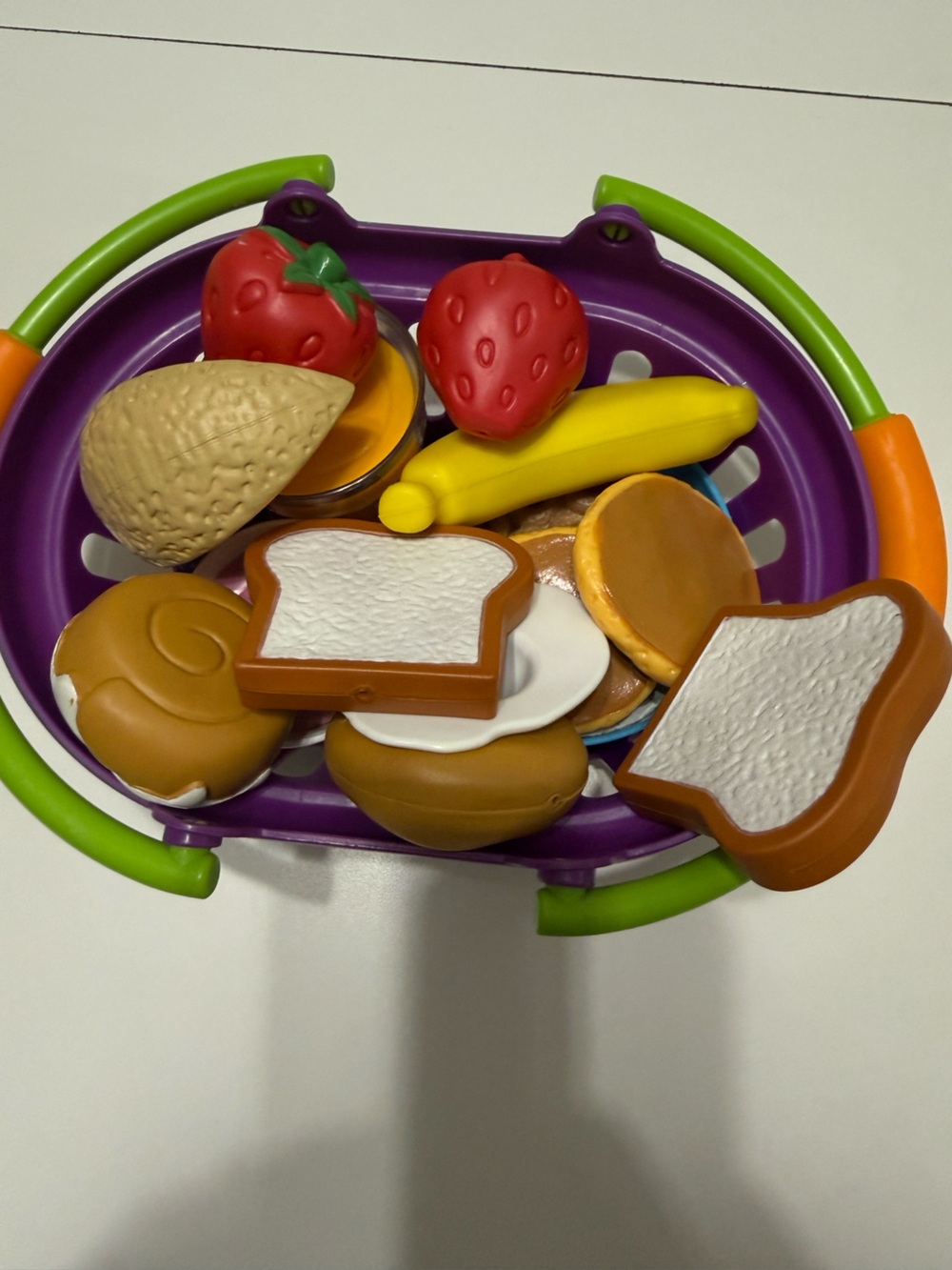 Purple Basket Play Food Set with Assorted Breakfast Pieces